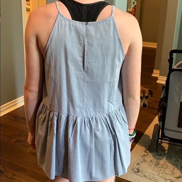 Hem and thread blue and white thin striped tank L - Picture 2 of 7